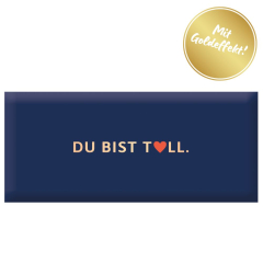 Schokolade 30g „Du bist toll“ (Motiv: blau mit rotem Herz)