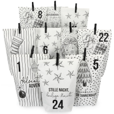 DIY Adventskalender Tüten Set BLACK AND WHITE CHRISTMAS - zum Befüllen