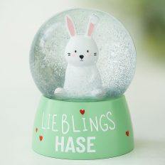 Glitzerkugel „Lieblingshase“ – Schneekugel für Lieblingsmenschen