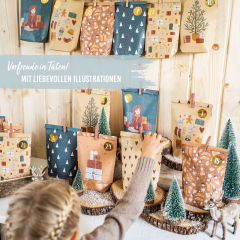 DIY Adventskalender zum Befüllen – Tüten-Set CHRISTMAS in Beige & Petrol
