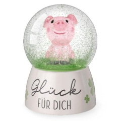 Glitzerkugel „Glück für dich!“ – Schneekugel Glücksbringer